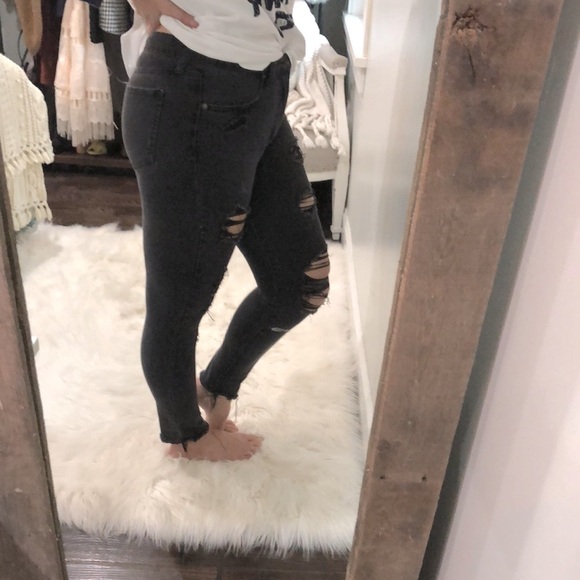 AERO 10 black distressed high rise skinny jeans - Picture 2 of 7